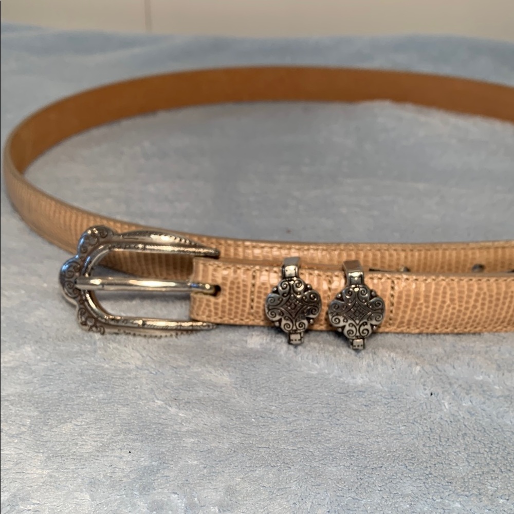 Elegant vintage Brighton Tan Leather Belt with Silver Buckle